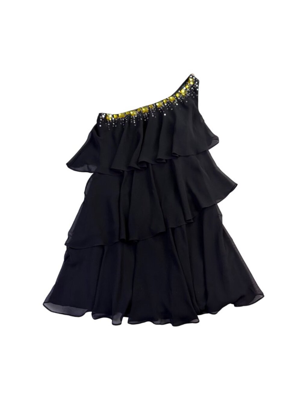 Calvin Klein Womens Black One-Shoulder Ruffle Layered Dress With Beaded Detail - Picture 2 of 7